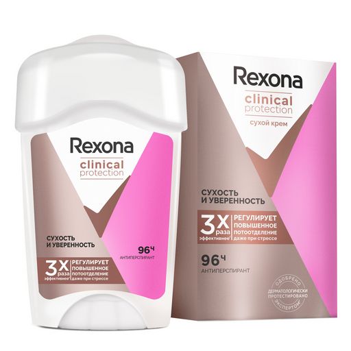 фото упаковки Rexona Clinical Protection Антиперспирант-крем Сухость и Уверенность