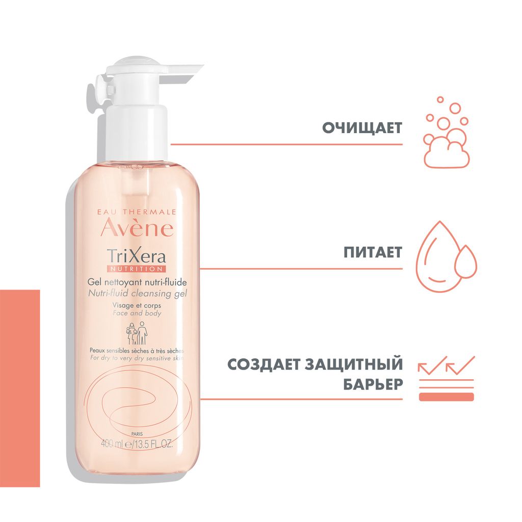 Avene Trixera Nutrition гель очищающий, гель, 400 мл, 1 шт.