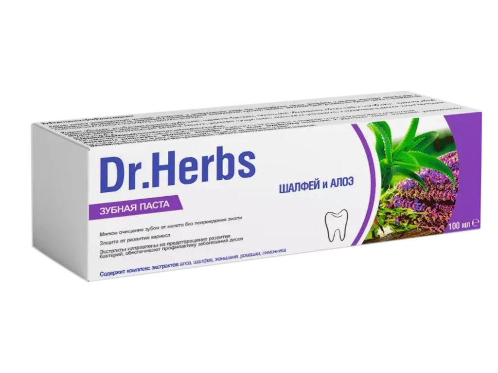 фото упаковки Зубная паста DoctorHerbs Шалфей и алоэ