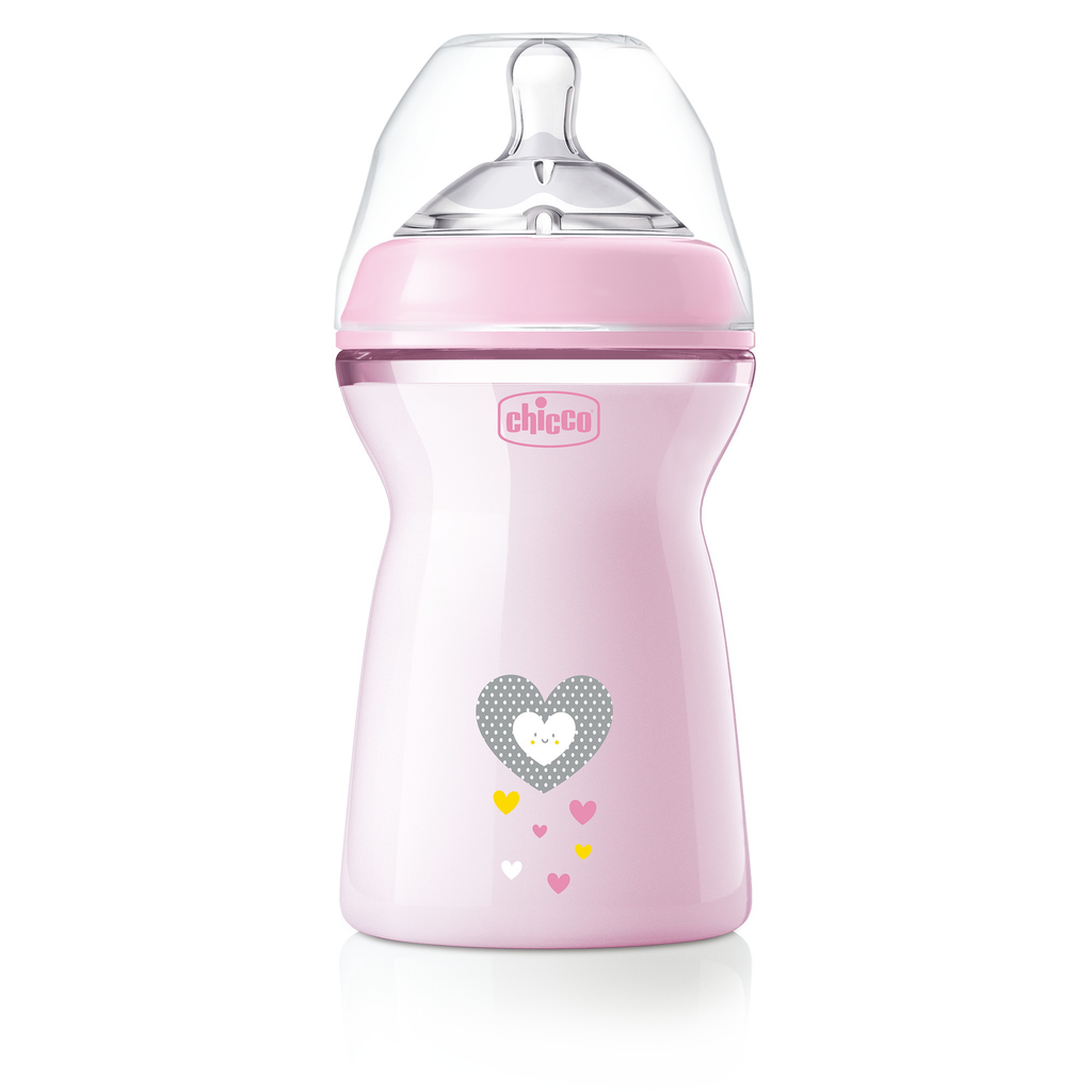 Chicco Natural Feeling Бутылочка, для детей с 6 месяцев, розового цвета, с силиконовой соской, 330 мл, 1 шт.