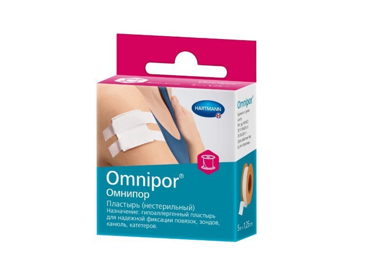 фото упаковки Omnipor Пластырь фиксирующий, 5мх1.25см, пластырь медицинский, нетканая основа, 1 шт. фото упаковки Omnipor Пластырь фиксирующий