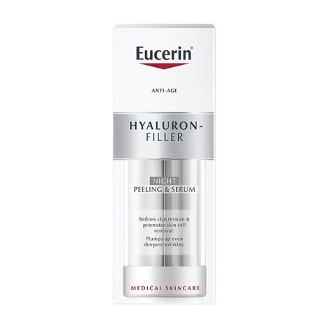 фото упаковки Eucerin Hyaluron-Filler Эксфолиант-сыворотка ночная, сыворотка, для всех типов кожи, 30 мл, 1 шт. фото упаковки Eucerin Hyaluron-Filler Эксфолиант-сыворотка ночная
