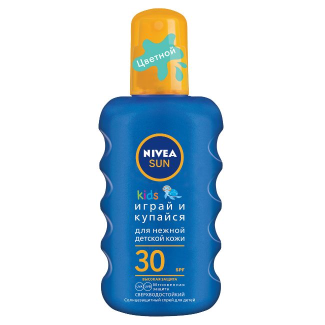 фото упаковки Nivea Sun Спрей детский солнцезащитный Играй и купайся SPF30