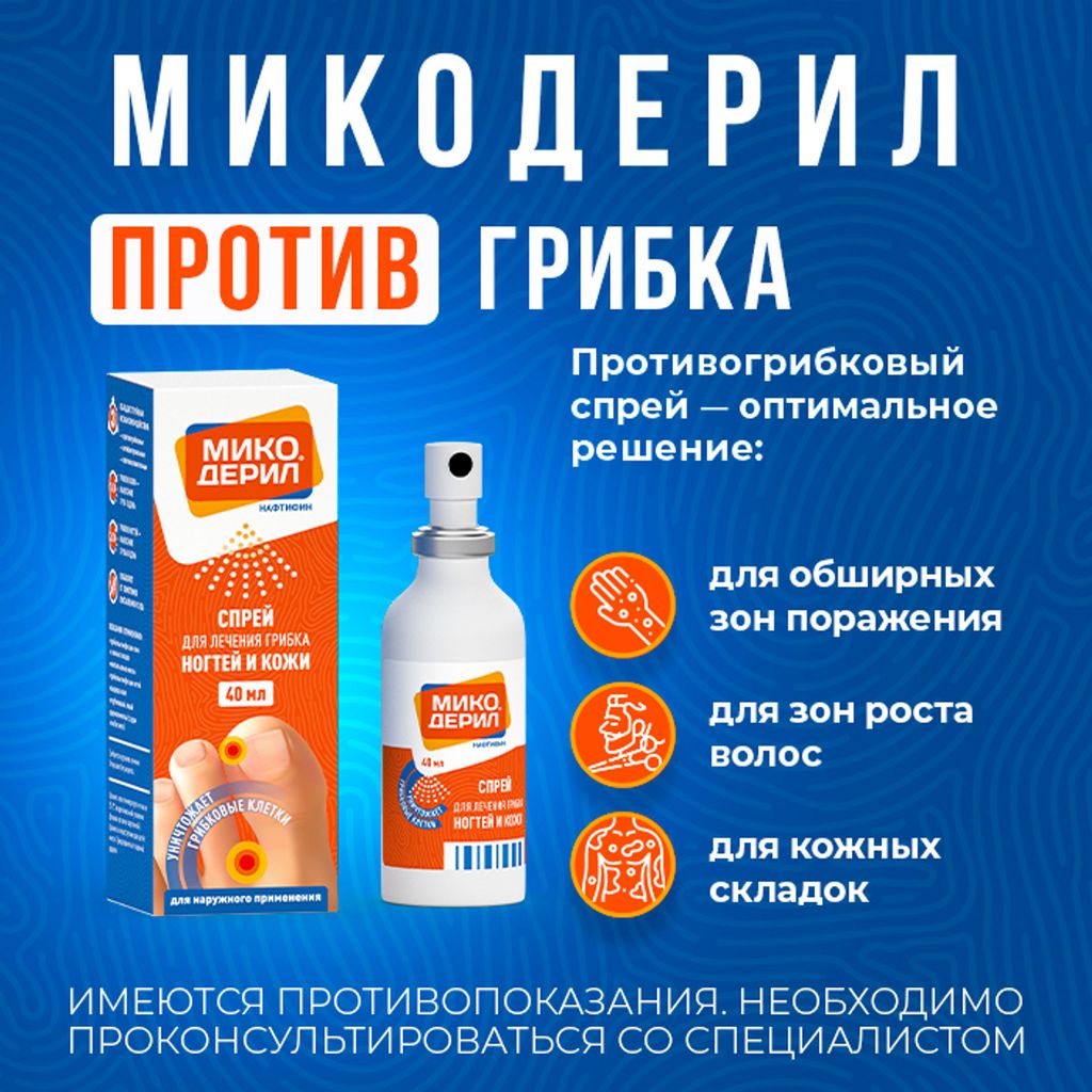 Микодерил, 1%, спрей для наружного применения, 40 мл, 1 шт.