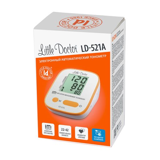 Little Doctor Тонометр автоматический LD-521A, тонометр автоматический, с адаптером и универсальной манжетой (22-42 см), 1 шт.