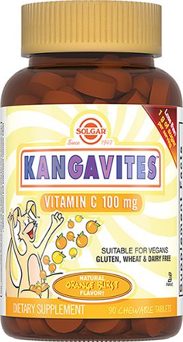 Solgar Кангавитес с витамином С, 100 мг, таблетки жевательные для детей, со вкусом апельсина, 90 шт.
