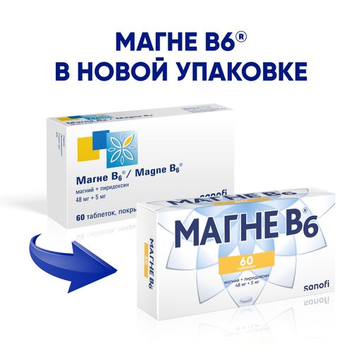 Магне B6, таблетки, покрытые пленочной оболочкой, 60 шт.