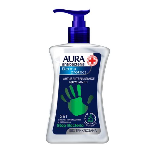 Aura Derma Protect Мыло жидкое антибактериальное 2в1, крем-мыло, 250 мл, 1 шт.