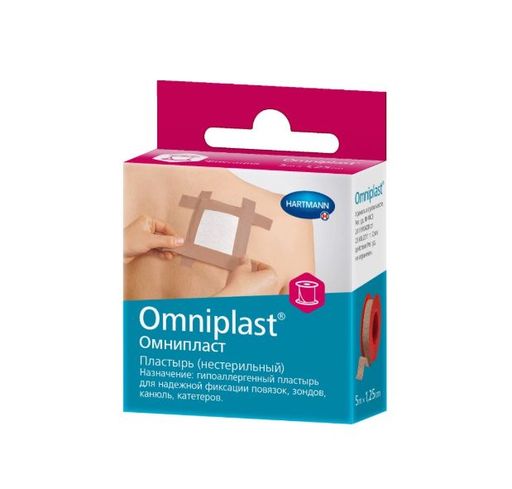 Omniplast Пластырь фиксирующий, 5мх1.25см, пластырь медицинский, тканевая основа, 1 шт.