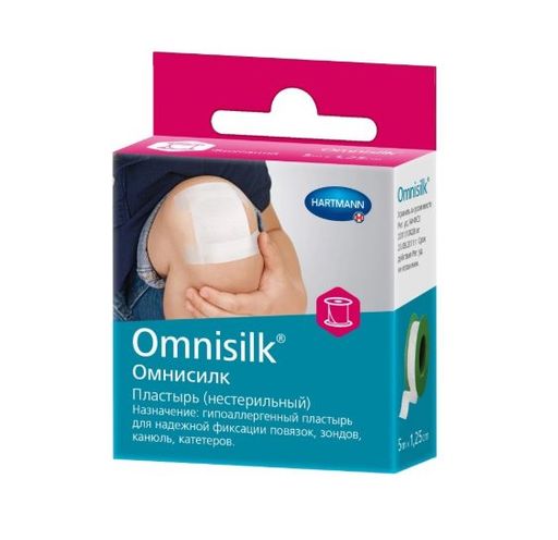 Omnisilk Пластырь фиксирующий, 5мх1.25см, пластырь медицинский, шелковая основа, 1 шт.