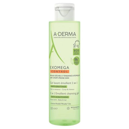 A-Derma Exomega смягчающий очищающий гель 2 в 1 для тела и волос, гель для душа, 200 мл, 1 шт.