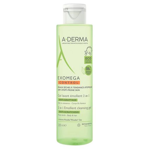 A-Derma Exomega смягчающий очищающий гель 2 в 1 для тела и волос, гель для душа, 200 мл, 1 шт.